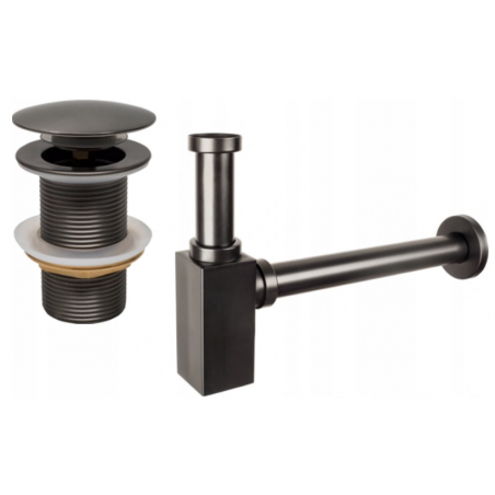 Mexen sifon parțial lavoar pătrat cu dop clic-clac, fără preaplin, gri pistol periat - 7991060-66