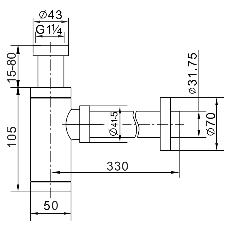 Mexen sifon parțial pentru chiuvetă pătrată cu dop click-clack, fără preaplin, negru antic- 7991060-79