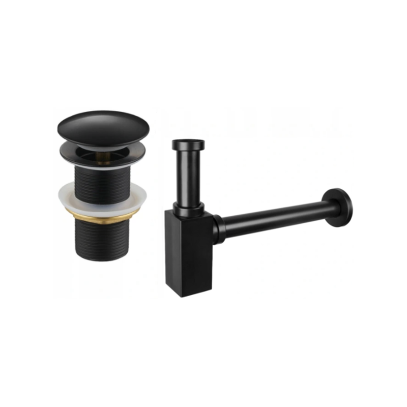 Mexen sifon parțial pătrat pentru lavoar cu dop click-clack, fără preaplin, negru - 7991060-70