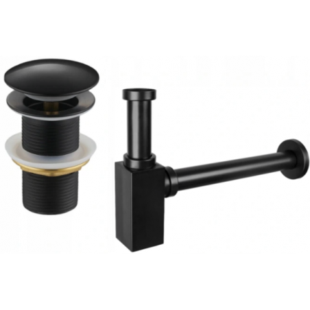 Mexen sifon parțial pătrat pentru lavoar cu dop click-clack, fără preaplin, negru - 7991060-70