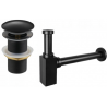 Mexen sifon parțial pătrat pentru lavoar cu dop click-clack, fără preaplin, negru - 7991060-70