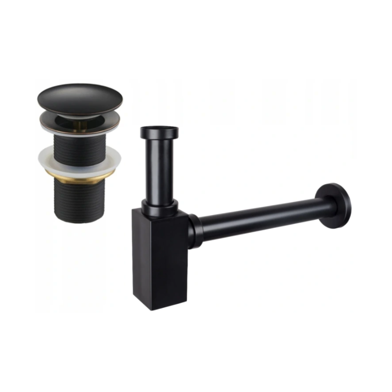 Mexen semi-sifon chiuvetă pătrat cu dop clic-clac, fără preaplin, negru antic - 7991060-79