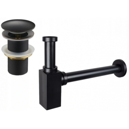 Mexen semi-sifon chiuvetă pătrat cu dop clic-clac, fără preaplin, negru antic - 7991060-79