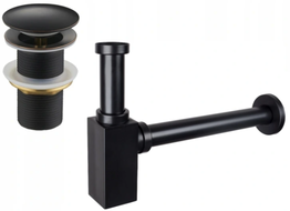 Mexen semi-sifon chiuvetă pătrat cu dop clic-clac, fără preaplin, negru antic - 7991060-79