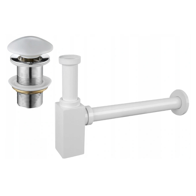 Mexen semi-sifon chiuvetă pătrată cu dop ceramic clic-clac, fără preaplin, alb - 7991060-25