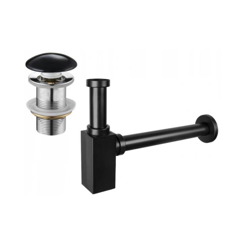 Mexen sifon pentru chiuvetă cu dop ceramic click-clack, fara preaplin, Neagră - 7991060-75
