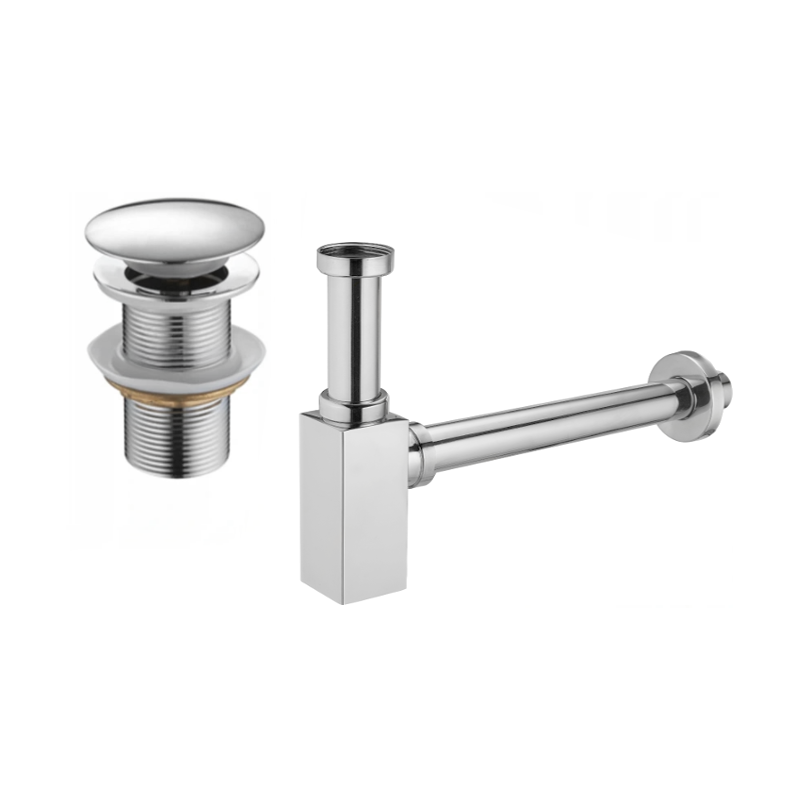 Mexen sifon parțial chiuvetă pătrată cu dop clic-clac, fără preaplin, crom - 7991060-00