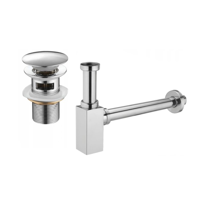 Mexen semisifon pătrată pentru chiuvetă cu dop click-clack, cu preaplin, crom - 7992060-00