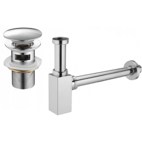 Mexen semisifon pătrată pentru chiuvetă cu dop click-clack, cu preaplin, crom - 7992060-00