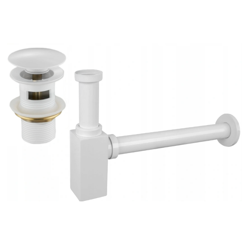 Mexen jumătate sifon chiuvetă pătrată cu dop click-clack, cu preaplin, alb - 7992060-20