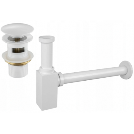 Mexen félszifon mosdóhoz négyzet alakú, kattintós leeresztő dugóval, túlfolyós, fehér - 7992060-20