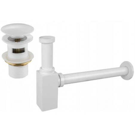 Mexen sifon pătrat pentru chiuvetă cu dop click-clac și preaplin, Albă - 7992060-20