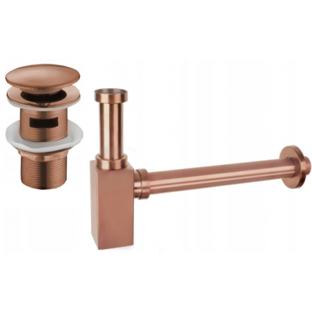 Mexen sifon pătrat pentru chiuvetă cu dop click-clac și preaplin, Roz-auriu - 7992060-60