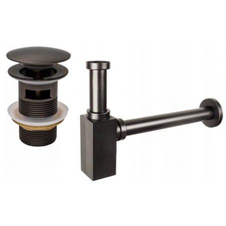 Mexen semi-sifon pătrat pentru chiuvetă cu dop click-clack, cu preaplin, gun gray periat - 7992060-66