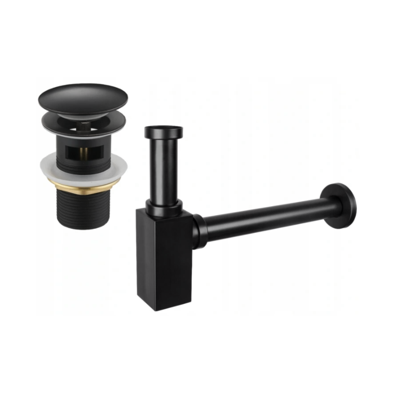 Mexen sifon pătrat pentru chiuvetă cu dop click-clac și preaplin, Neagră - 7992060-70