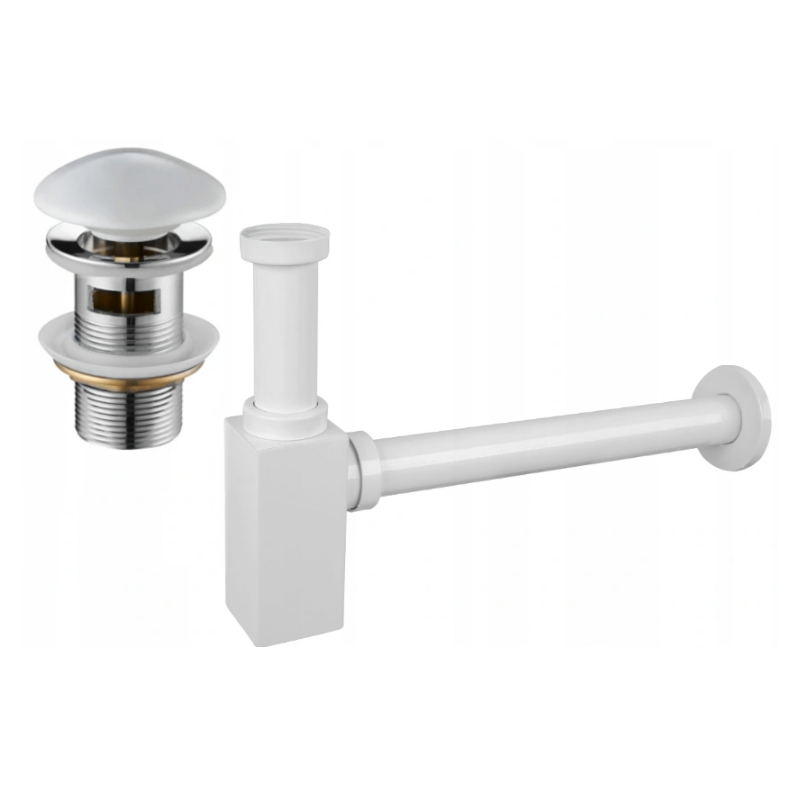 Mexen sifon semi-încastrat pentru lavoar, pătrat, cu dop ceramică click-clack, cu preaplin, alb - 7992060-25