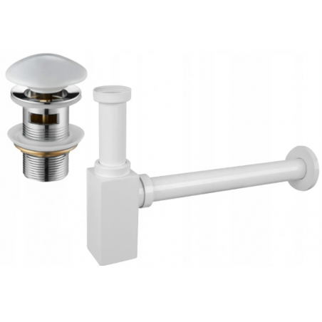 Mexen sifon semi-încastrat pentru lavoar, pătrat, cu dop ceramică click-clack, cu preaplin, alb - 7992060-25