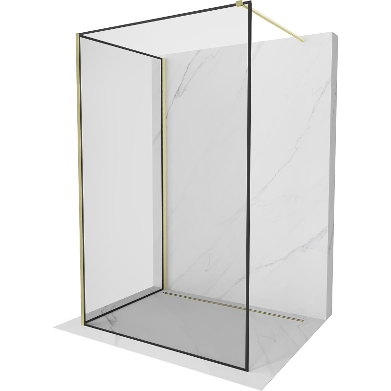 Mexen Kioto perete de duș Walk-in 90 x 80 cm, ramă neagră, auriu periat - 800-090-212-55-70-080