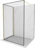 Mexen Kioto perete de duș Walk-in 90 x 80 cm, ramă neagră, auriu periat - 800-090-212-55-70-080