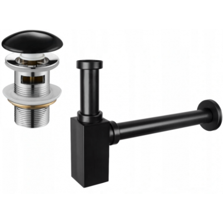 Mexen sifon parțial pentru chiuvetă pătrată cu valvă ceramică click-clack, cu preaplin, negru - 7992060-75