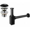 Mexen semi-sifon pătrat pentru chiuvetă cu dop ceramic clic-clac, cu preaplin, negru - 7992060-75