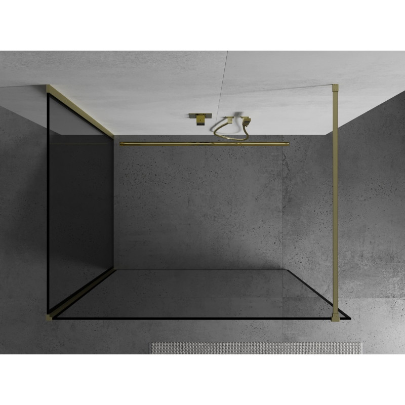Mexen Kioto perete de duș Walk-in 90 x 80 cm, ramă neagră, auriu periat - 800-090-212-55-70-080