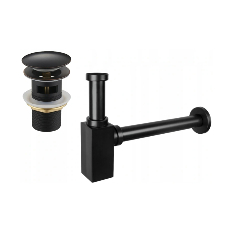 Mexen fél szifon mosdóhoz négyzet alakú, klik-klak dugóval, túlfolyóval, antik fekete - 7992060-79