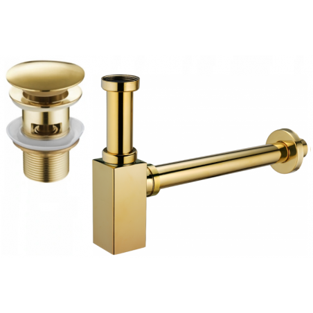 Mexen semi-sifon lavoar pătrat cu ventil clic-clac, cu preaplin, auriu - 7992060-50