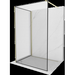 Dulap de duş Mexen Kioto Walk-in 140 x 100 cm, model cu textură neagră, finisaj din alamă periată