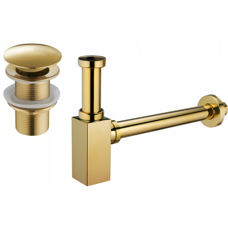 Mexen sifon semi-încastrat pătrat pentru chiuvetă cu dop click-clack, fără preaplin, auriu - 7991060-50