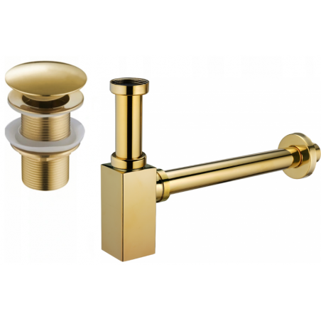 Mexen semisifon chiuvetă pătrată cu dop click-clack, fără preaplin, auriu - 7991060-50