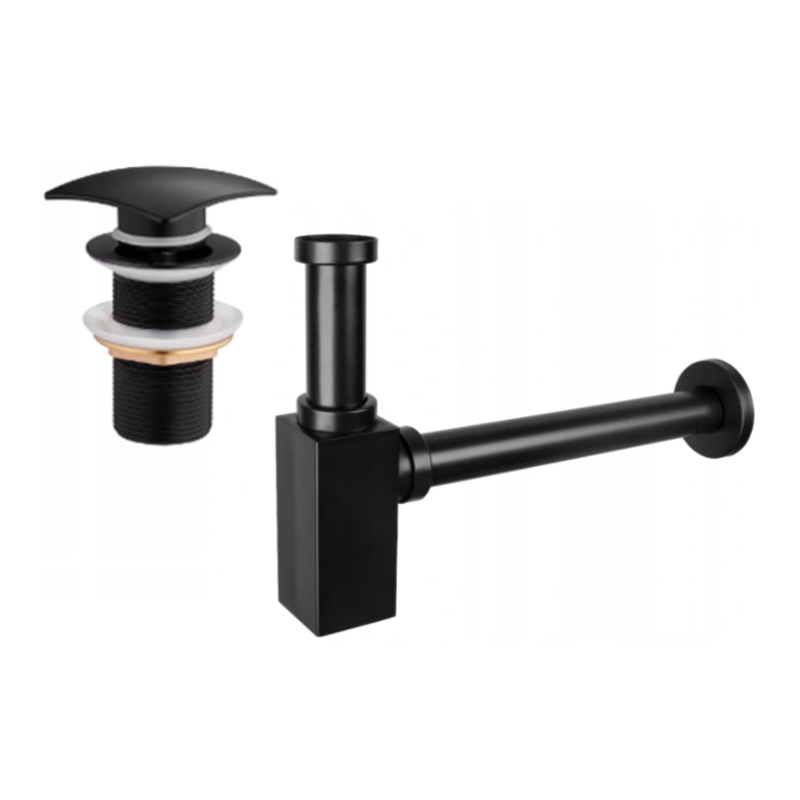 Mexen semi-sifon chiuvetă pătrat cu dop click-clack, fără preaplin, negru - 7991660-70