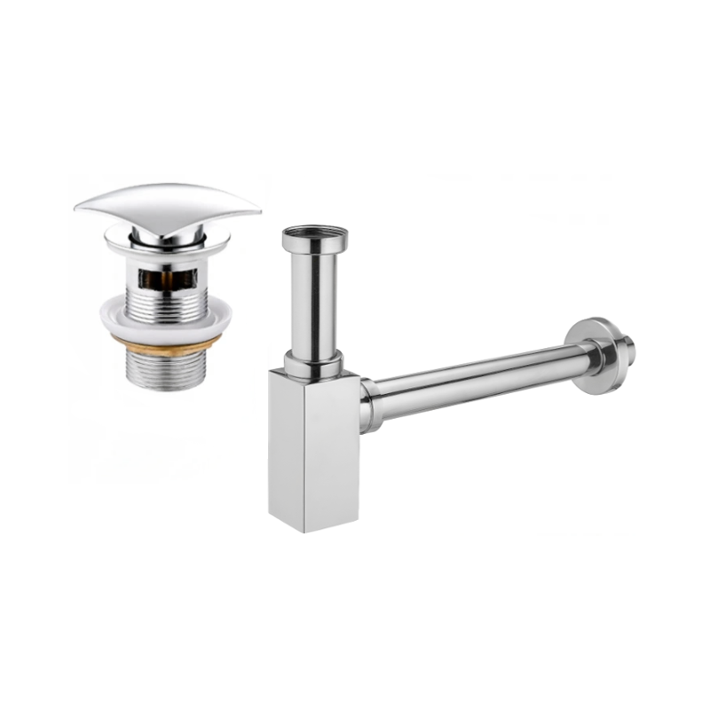 Mexen sifon pătrat pentru chiuvetă cu dop click-clac și preaplin, Crom - 7992660-00