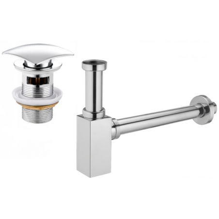 Mexen sifon pătrat pentru chiuvetă cu dop click-clac și preaplin, Crom - 7992660-00