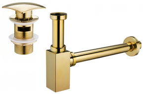 Mexen semisifon chiuvetă pătrat cu ventil clic-clac, cu preaplin, auriu - 7992660-50