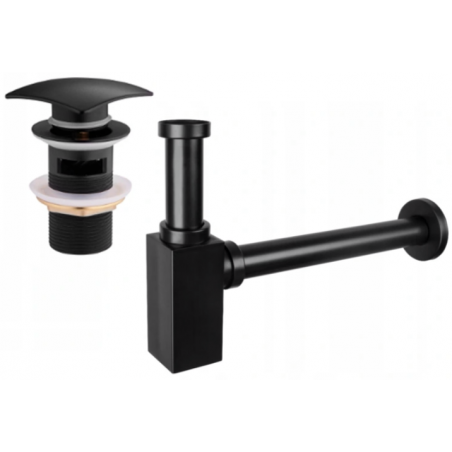 Mexen sifon pătrat pentru chiuvetă cu dop click-clac și preaplin, Neagră - 7992660-70