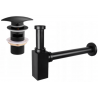 Mexen sifon parțial pentru lavoar, pătrat, cu dop click-clack, cu preaplin, negru - 7992660-70