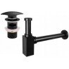 Mexen sifon pătrat pentru chiuvetă cu dop click-clac și preaplin, Neagră - 7992660-70