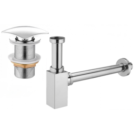 Mexen semisifon pătrat pentru chiuvetă cu dop clic-clac, fără preaplin, crom - 7991660-00