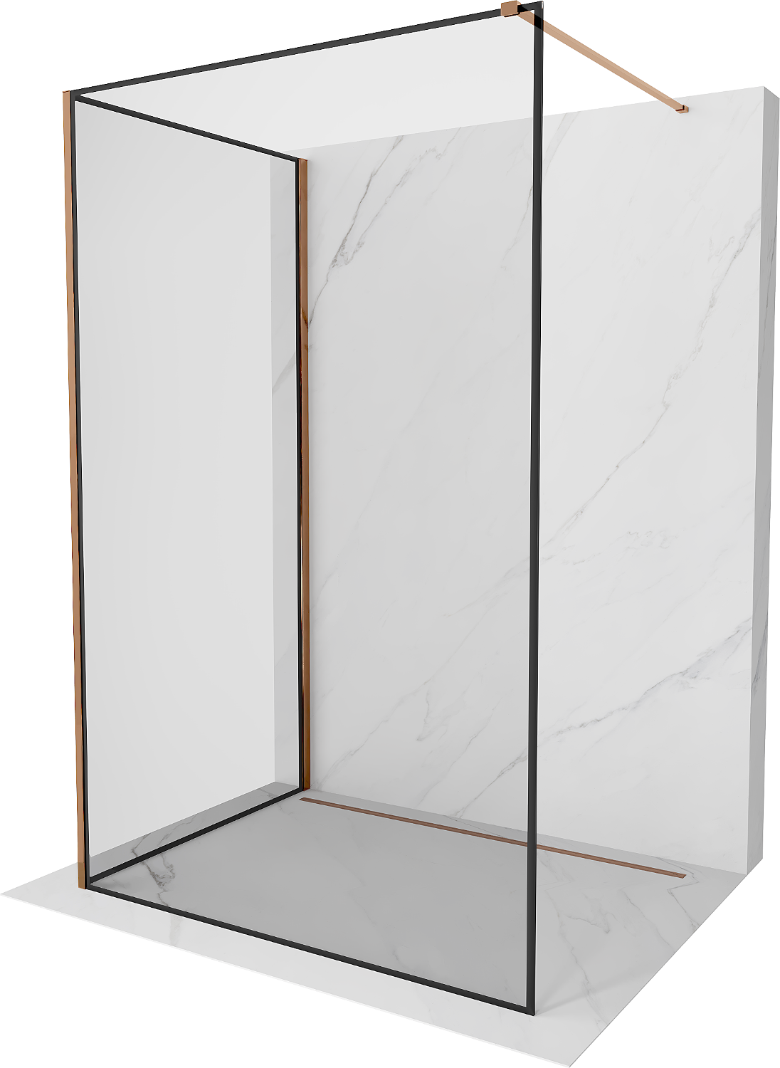 Mexen Kioto perete de duș Walk-in 100 x 70 cm, model negru, aur rose - 800-100-212-60-70-070