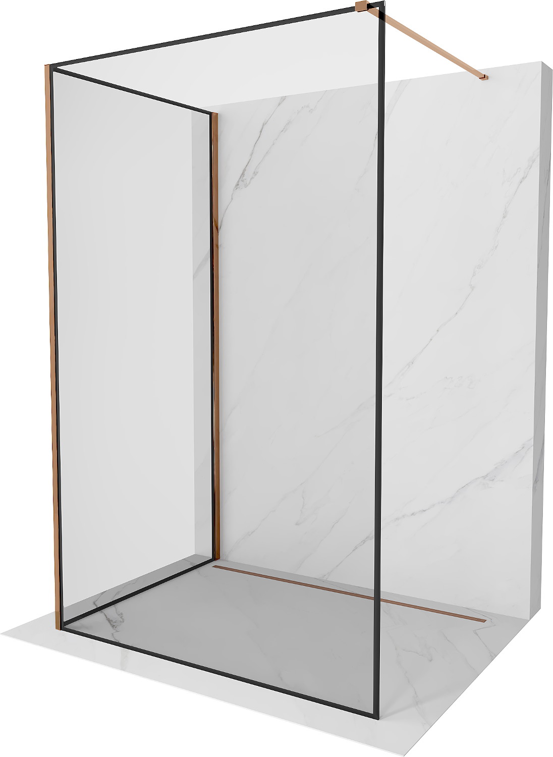 Mexen Kioto perete de duș Walk-in 110 x 70 cm, model negru, aur roz - 800-110-212-60-70-070