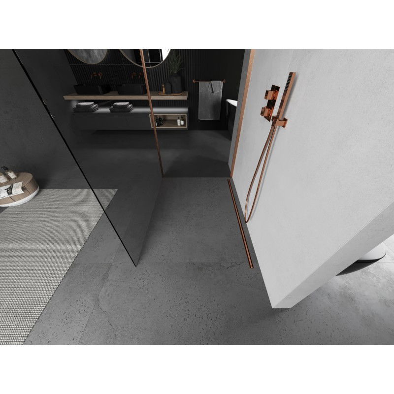 Mexen Kioto zuhanyfal Walk-in 140 x 75 cm, átlátszó, csiszolt réz - 800-140-212-65-00-075