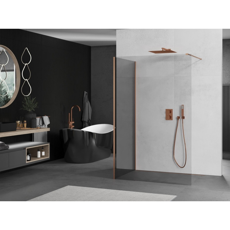 Mexen Kioto Walk-in zuhanyfal 130 x 90 cm, átlátszó, selyem matt réz - 800-130-212-65-00-090