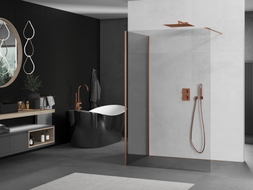 Mexen Kioto Walk-in zuhanyfal 130 x 90 cm, átlátszó, selyem matt réz - 800-130-212-65-00-090