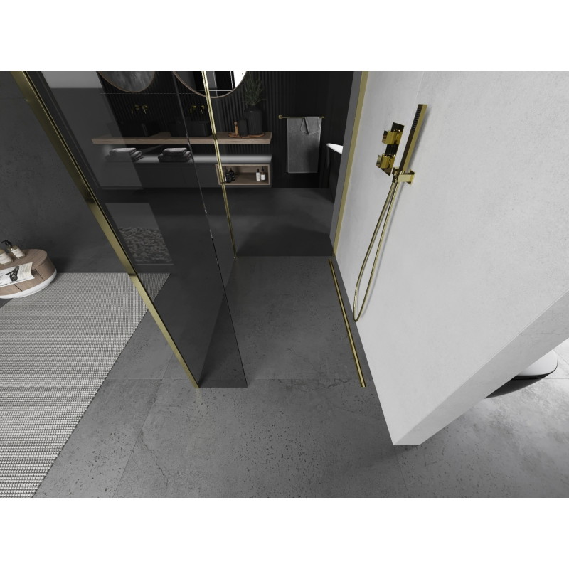Mexen Kioto Walk-in zuhanyfal 100 x 70 x 30 cm, átlátszó, arany - 800-100-070-221-50-00-030