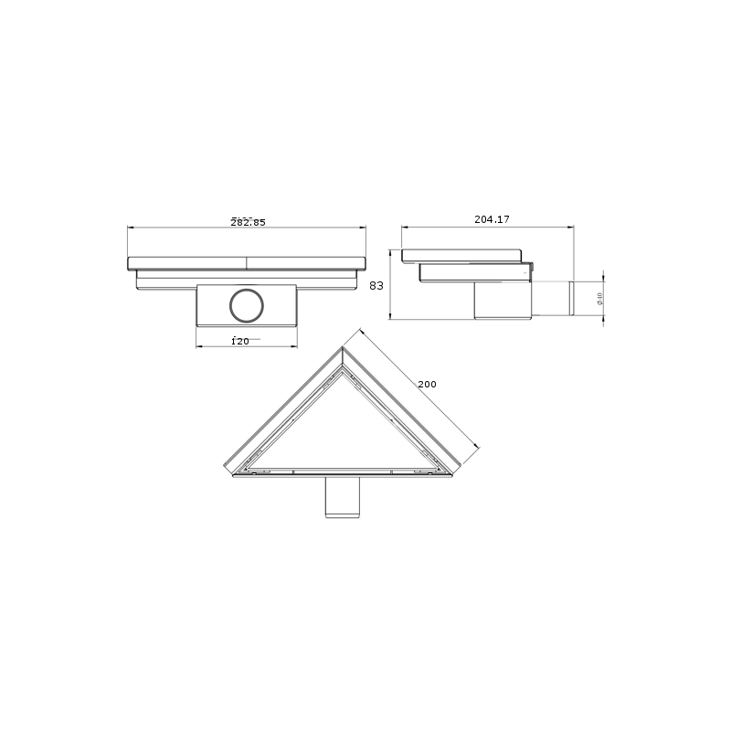 Mexen Flat-T M13 scurgere de podea triunghiulară 20 x 20 cm, inox - 1010320