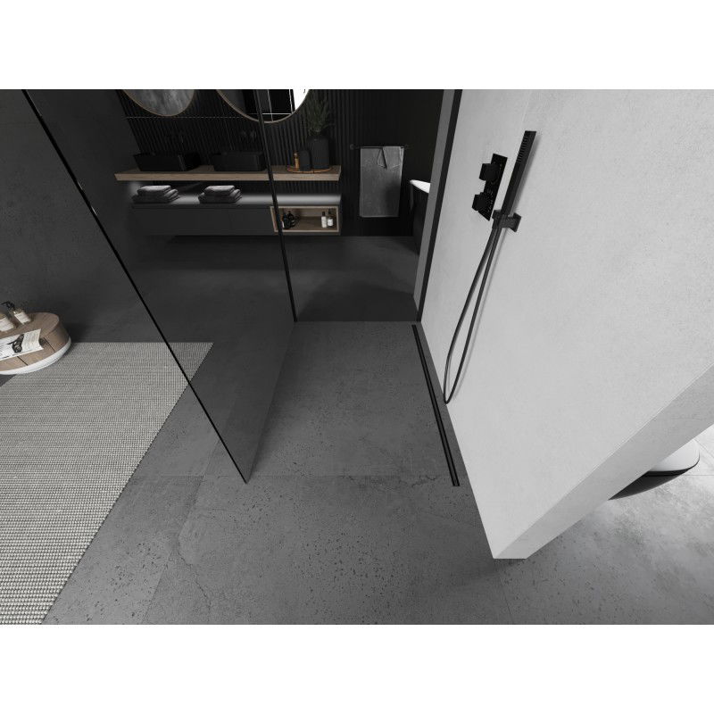 Mexen Kioto zuhanyfal Walk-in 130 x 70 cm, áttetsző, fekete - 800-130-212-70-00-070