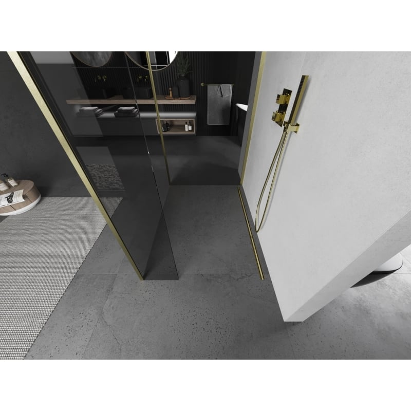 Mexen Kioto Walk-in zuhanyfal 130 x 105 x 40 cm, átlátszó, arany szálcsiszolt - 800-130-105-221-55-00-040