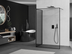 Mexen Kioto perete de duș Walk-in 100 x 70 cm, ramă neagră, gun metal - 800-100-212-95-70-070