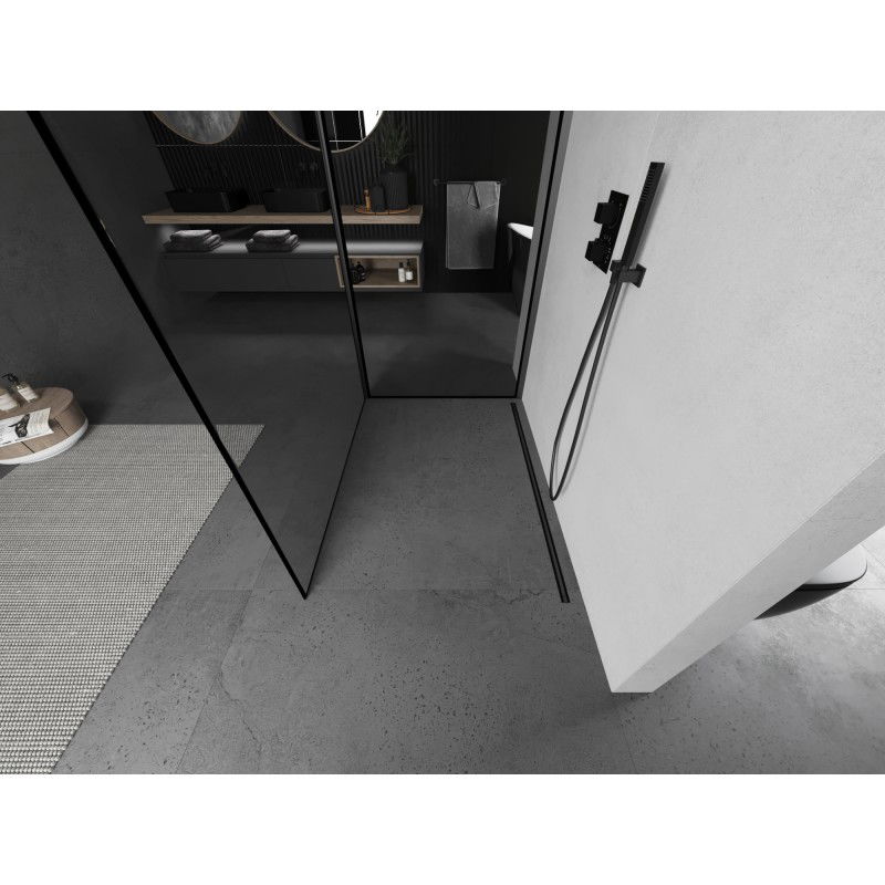 Mexen Kioto zuhanyfal Walk-in 130 x 80 cm, fekete keret, gun metal - 800-130-212-95-70-080